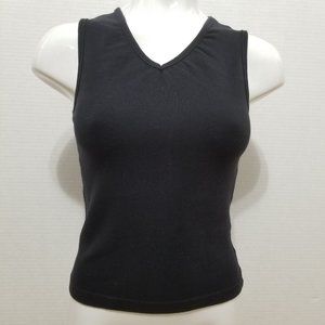 Betty Blue top Large sleeveless tank cami ruched neckline solid v-neck Y2K VTG
